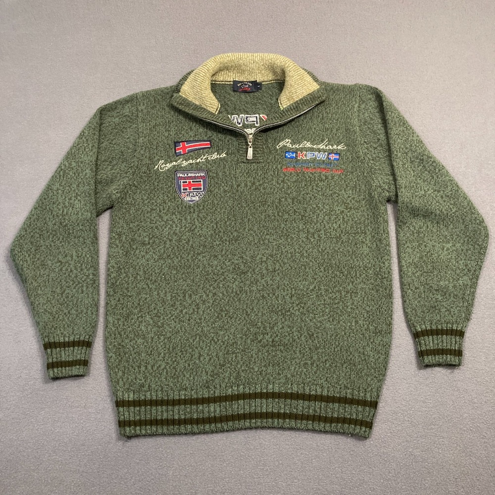 Paul & Shark Vintage Yachting 1/4 Zip Sweater Men's Large Green Embroidered Logo